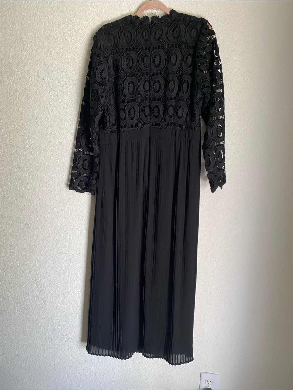 ELOQUII Black Lace Long Sleeves Maxi Pleated Chiffon Skirt Formal Dress 14 New - Picture 13 of 14